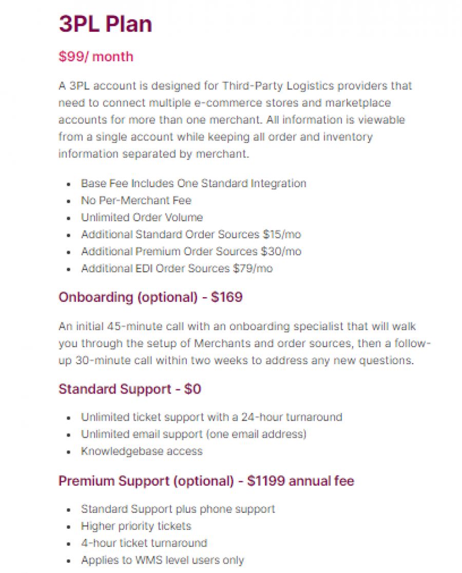 3PL Warehouse Manager Pricing