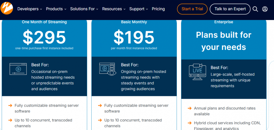 Live video streaming Pricing