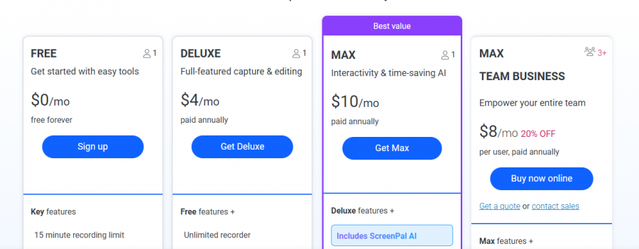 Screencast-O-Matic Pricing
