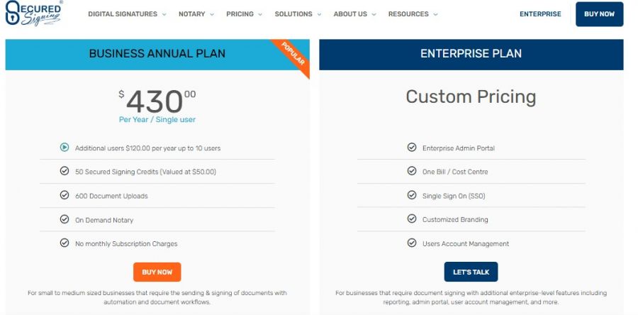 Secured Signing Pricing