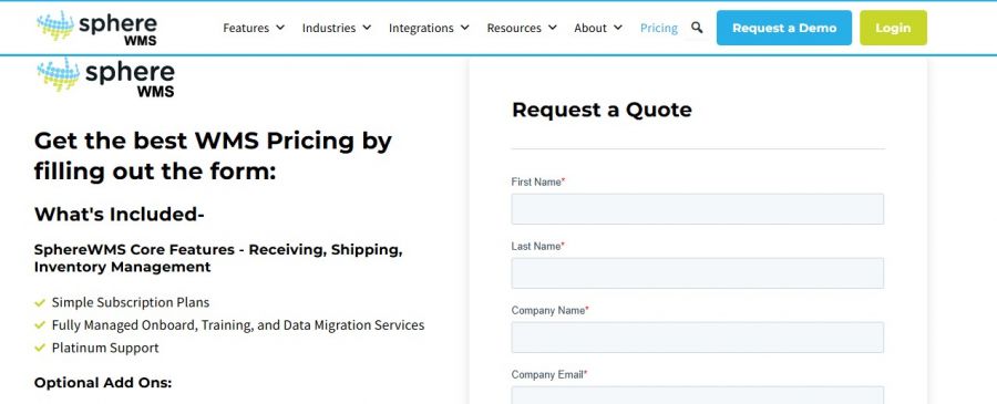 Sphere WMS Pricing