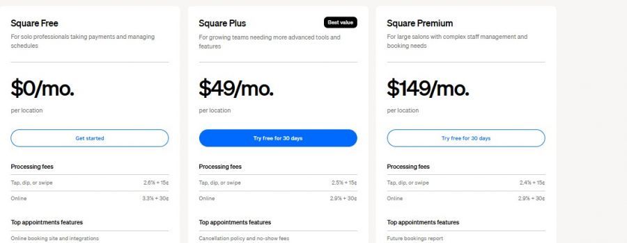 Square Appointments Pricing