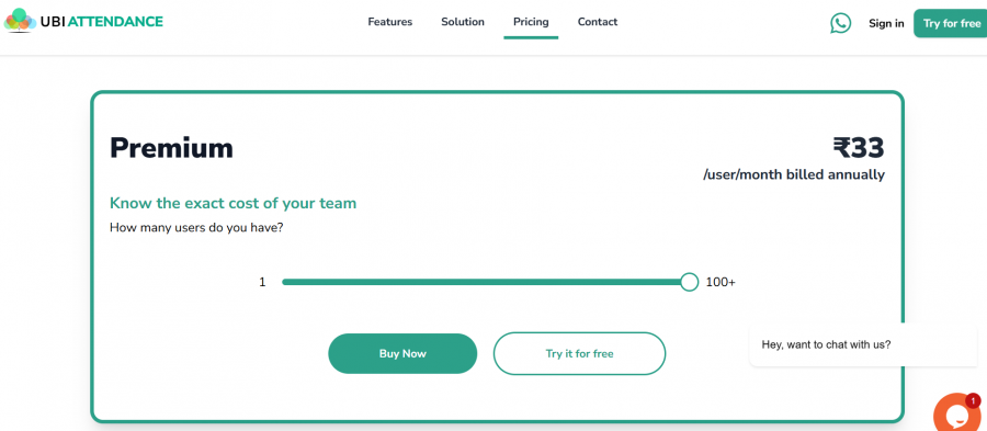 ubiAttendance Pricing