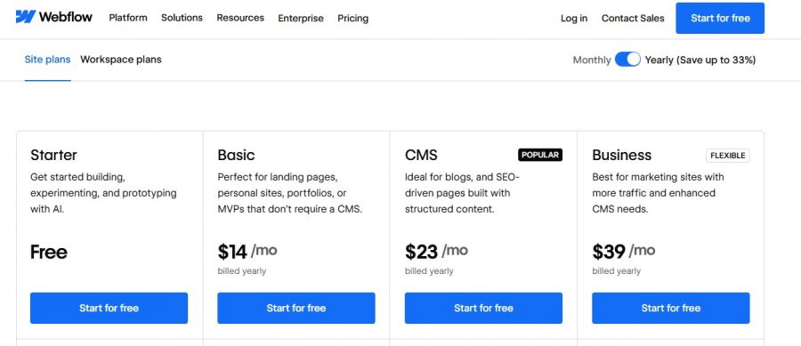 Webflow Pricing