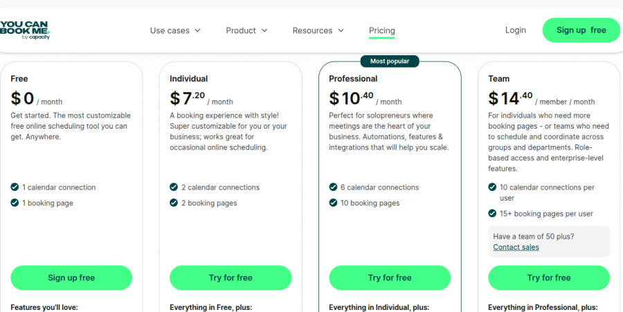 YouCanBook.me Pricing